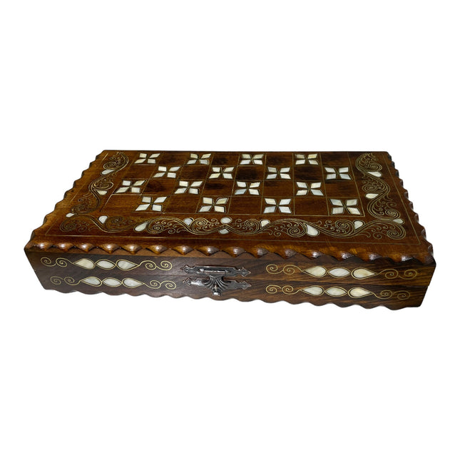 Orta Boy + Seyahat + Satrançlı + Sedef Kakmalı + Ahşap + El Yapımı + Tavla 35cm