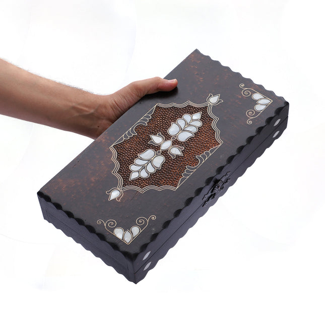 Orta Boy Siyah Ahşap Tavla – El Yapımı Tavla Seti 35 cm