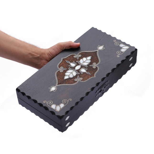 Orta Boy Sedef Kakmalı Tavla – El Yapımı Ahşap Set  35 cm