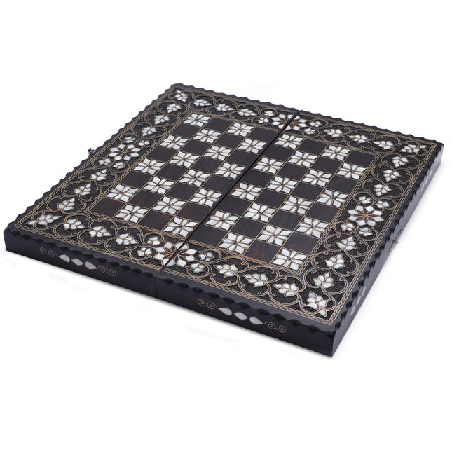 Sedef Kakmalı Tavla – Ahşap El Yapımı Satrançlı Set 50 cm