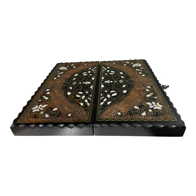 Sedef Kakmalı Deluxe Tavla Seti – Gerçek Sedef İşlemeli Ahşap Tavla 35 cm
