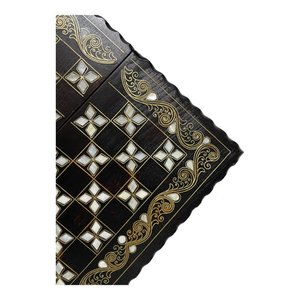 Orta Boy Tavla Seti – Gerçek Sedef Kakmalı Seyahat Tipi Ahşap Tavla Seti.35 cm